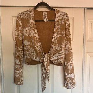 Tan Desert Crop Tie-Front Blouse